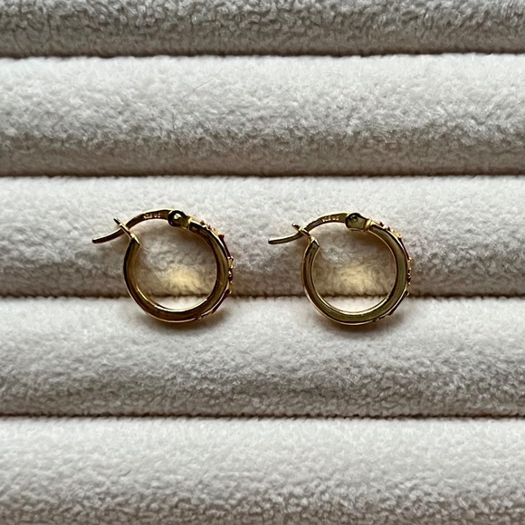 E011 | Pink Sapphire CZ Huggie Hoops - Picture 3 of 5